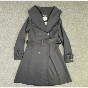 SOIA‎ KYO Coat Womens Small Black Trench Belted Double Breasted Shawl Collar